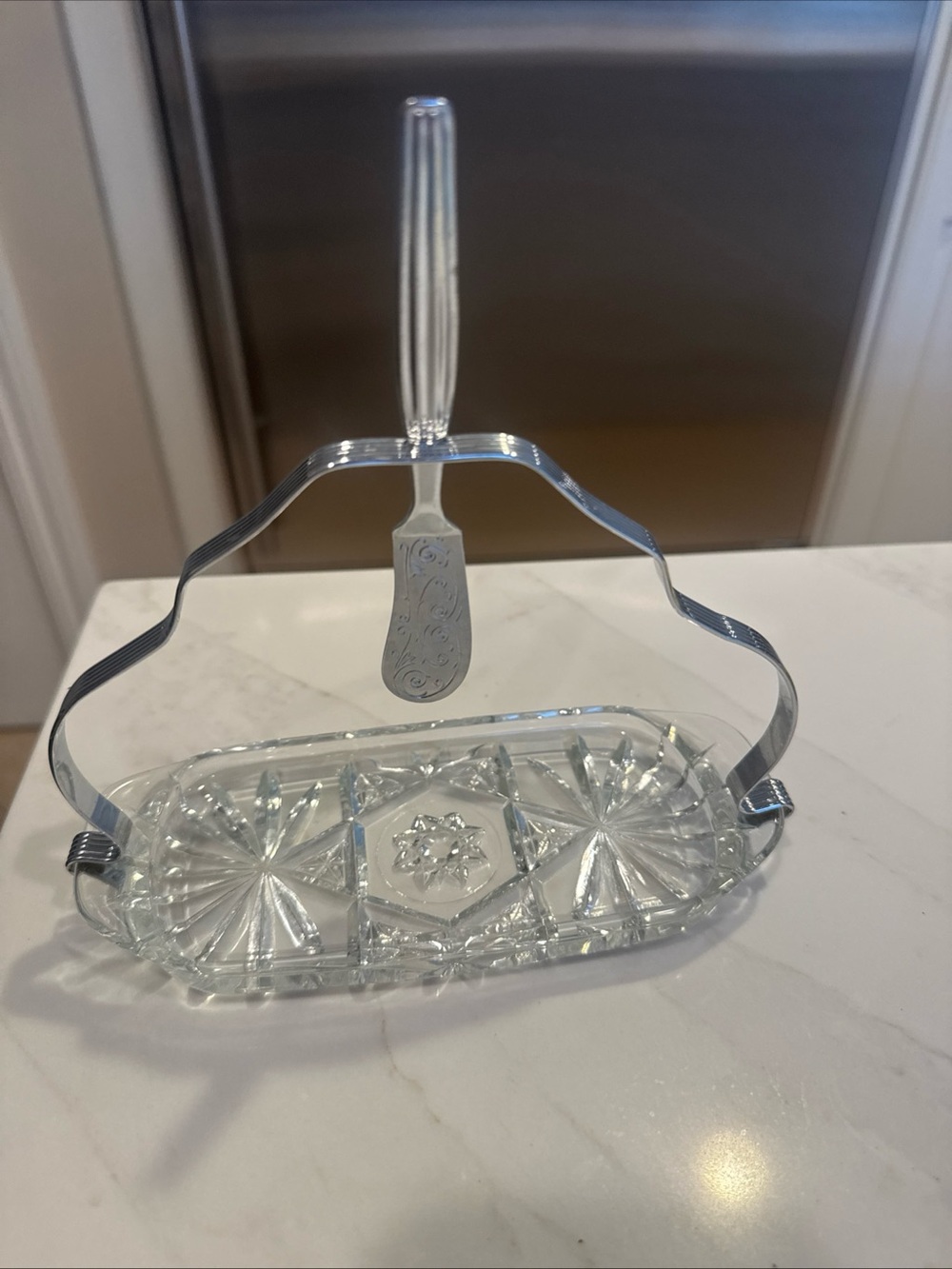 Sheffield England 3 piece  Crystal Butter Server Set for Dining Gorgeous